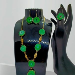 Green druzy Solar jewelry set